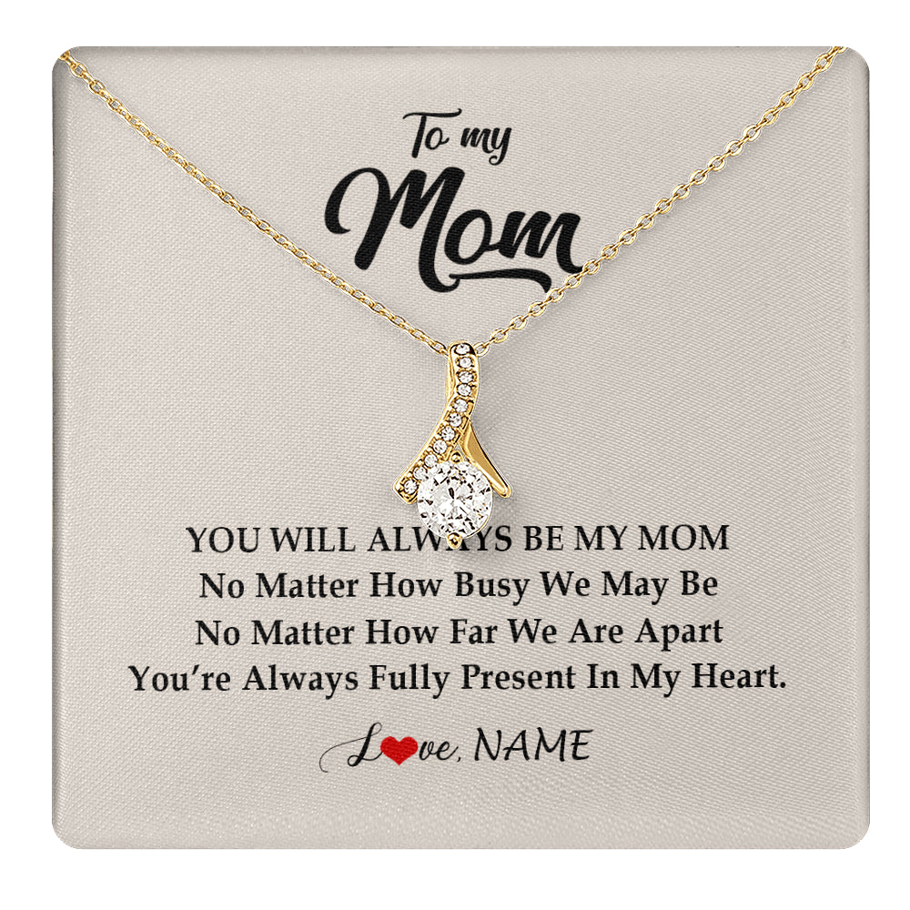 Alluring Beauty Necklace 18K Yellow Gold Finish | 1 | Personalized Mom Necklace From Daughter Son You're Always In My Heart Mom Birthday Mothers Day Christmas Jewelry Pendant Customized Gift Box Message Card | teecentury