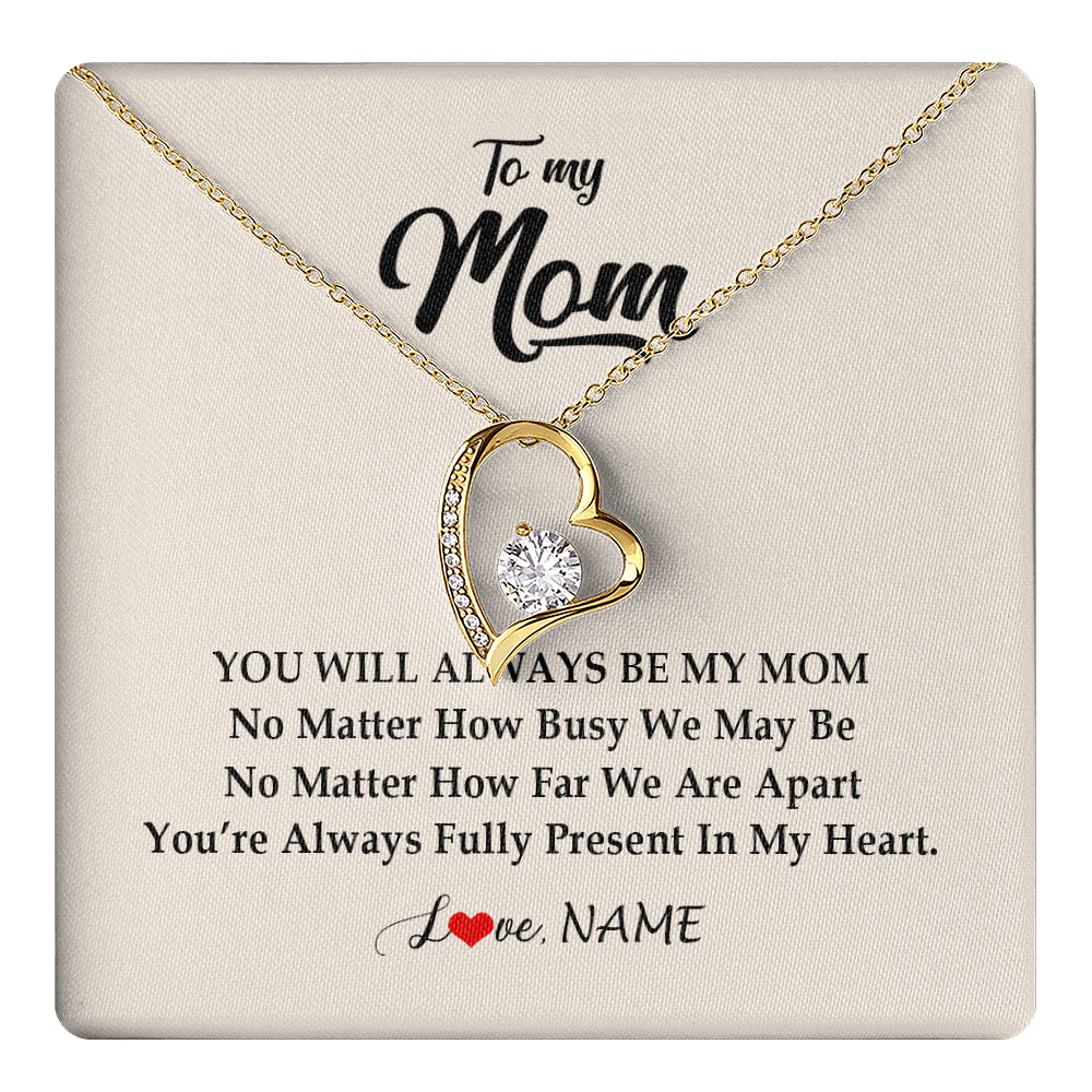 Forever Love Necklace 18K Yellow Gold Finish | 1 | Personalized Mom Necklace From Daughter Son You're Always In My Heart Mom Birthday Mothers Day Christmas Jewelry Pendant Customized Gift Box Message Card | teecentury