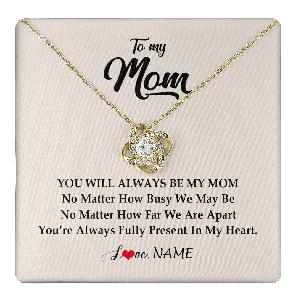 Love Knot Necklace 18K Yellow Gold Finish | 1 | Personalized Mom Necklace From Daughter Son You're Always In My Heart Mom Birthday Mothers Day Christmas Jewelry Pendant Customized Gift Box Message Card | teecentury