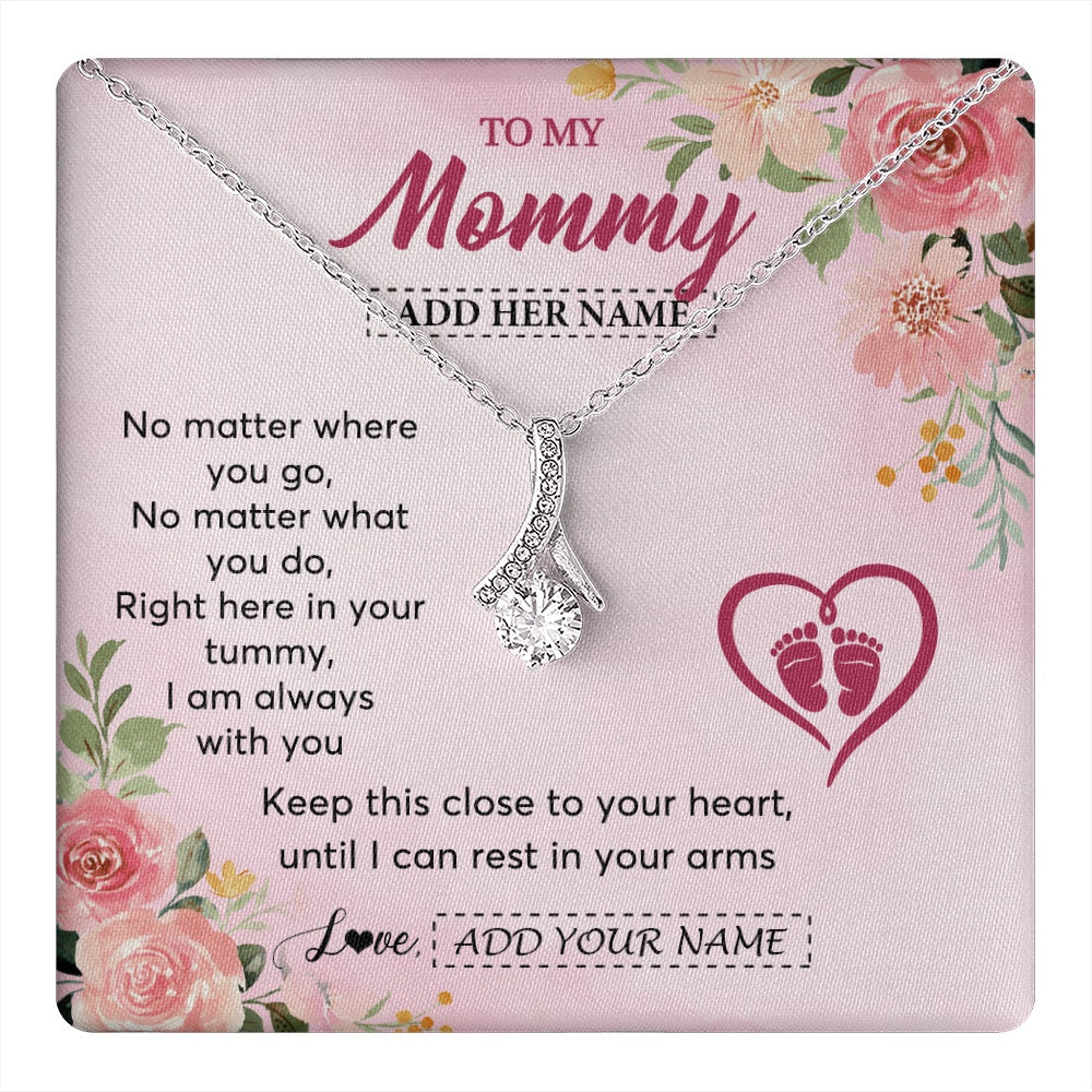 Alluring Beauty Necklace 14K White Gold Finish | 1 | Personalized Mommy To Be Gift Pregnancy Gifts To My Mommy From Baby Bump Necklace Expecting Mom Gifts New Mothers Day Jewellery Custom Gift Box Message Card | https://teecentury.