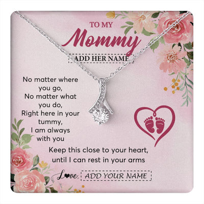 Alluring Beauty Necklace 14K White Gold Finish | 1 | Personalized Mommy To Be Gift Pregnancy Gifts To My Mommy From Baby Bump Necklace Expecting Mom Gifts New Mothers Day Jewellery Custom Gift Box Message Card | https://teecentury.