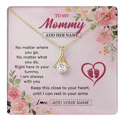 Alluring Beauty Necklace 18K Yellow Gold Finish | 1 | Personalized Mommy To Be Gift Pregnancy Gifts To My Mommy From Baby Bump Necklace Expecting Mom Gifts New Mothers Day Jewellery Custom Gift Box Message Card | https://teecentury.