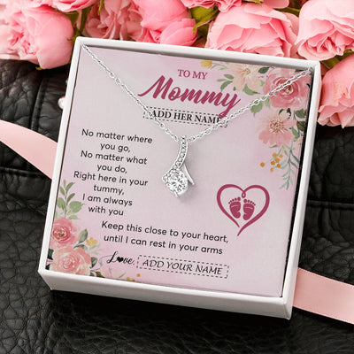 Alluring Beauty Necklace 14K White Gold Finish | 2 | Personalized Mommy To Be Gift Pregnancy Gifts To My Mommy From Baby Bump Necklace Expecting Mom Gifts New Mothers Day Jewellery Custom Gift Box Message Card | https://teecentury.
