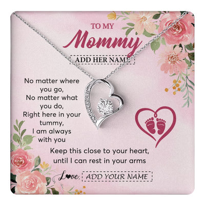 Forever Love Necklace 14K White Gold Finish | 1 | Personalized Mommy To Be Gift Pregnancy Gifts To My Mommy From Baby Bump Necklace Expecting Mom Gifts New Mothers Day Jewellery Custom Gift Box Message Card | https://teecentury.