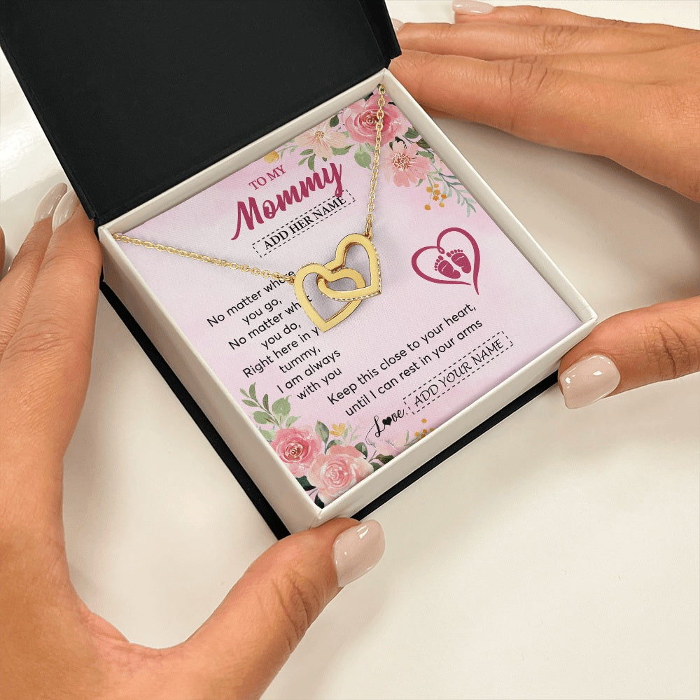 Interlocking Hearts Necklace 18K Yellow Gold Finish | 2 | Personalized Mommy To Be Gift Pregnancy Gifts To My Mommy From Baby Bump Necklace Expecting Mom Gifts New Mothers Day Jewellery Custom Gift Box Message Card | https://teecentury.