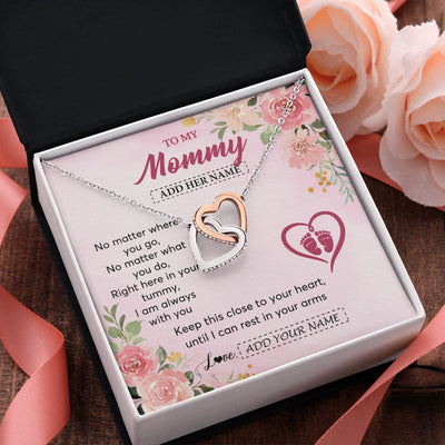 Interlocking Hearts Necklace Stainless Steel & Rose Gold Finish | 2 | Personalized Mommy To Be Gift Pregnancy Gifts To My Mommy From Baby Bump Necklace Expecting Mom Gifts New Mothers Day Jewellery Custom Gift Box Message Card | https://teecentury.