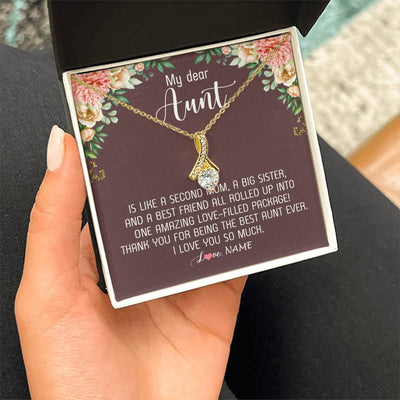Alluring Beauty Necklace 18K Yellow Gold Finish | Personalized My Dear Aunt Necklace From Niece Nephew Like A Second Mom Big Sister Aunt Jewelry Birthday Monthers Day Christmas Customized Gift Box Message Card | teecentury