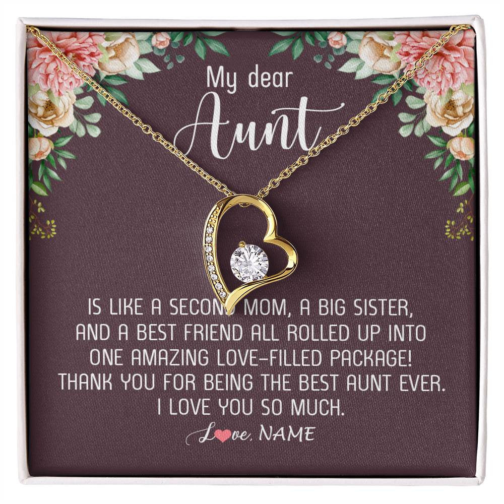Forever Love Necklace 18K Yellow Gold Finish | Personalized My Dear Aunt Necklace From Niece Nephew Like A Second Mom Big Sister Aunt Jewelry Birthday Monthers Day Christmas Customized Gift Box Message Card | teecentury