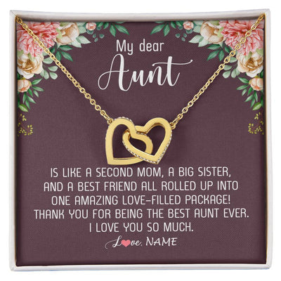 Interlocking Hearts Necklace 18K Yellow Gold Finish | Personalized My Dear Aunt Necklace From Niece Nephew Like A Second Mom Big Sister Aunt Jewelry Birthday Monthers Day Christmas Customized Gift Box Message Card | teecentury