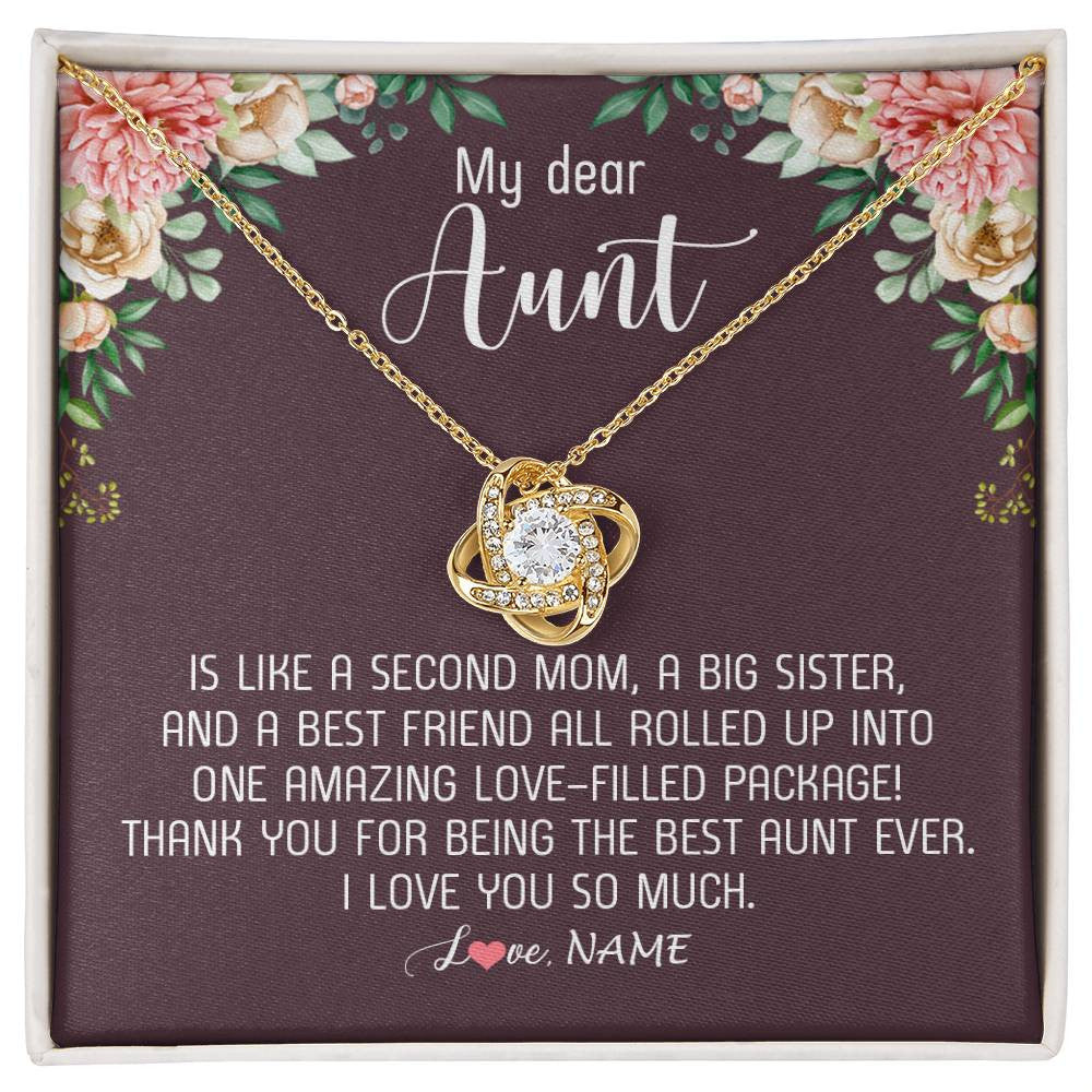 Love Knot Necklace 18K Yellow Gold Finish | Personalized My Dear Aunt Necklace From Niece Nephew Like A Second Mom Big Sister Aunt Jewelry Birthday Monthers Day Christmas Customized Gift Box Message Card | teecentury