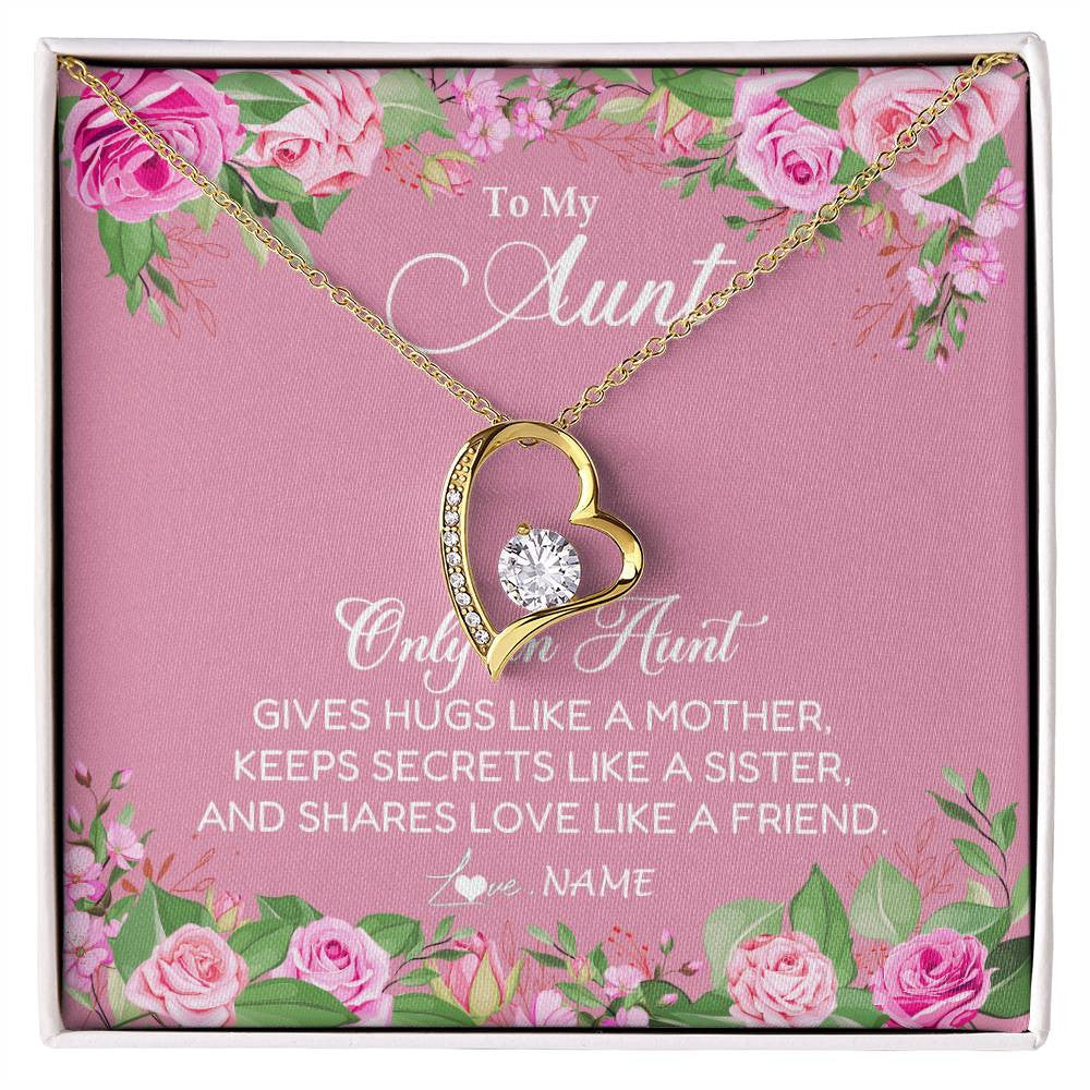 Forever Love Necklace 18K Yellow Gold Finish | Personalized My My Aunt Necklace From Niece Only An Aunt Gives Hugs Like A Mother Aunt Pendant Jewelry Birthday Mothers Day Christmas Customized Message Card | teecentury