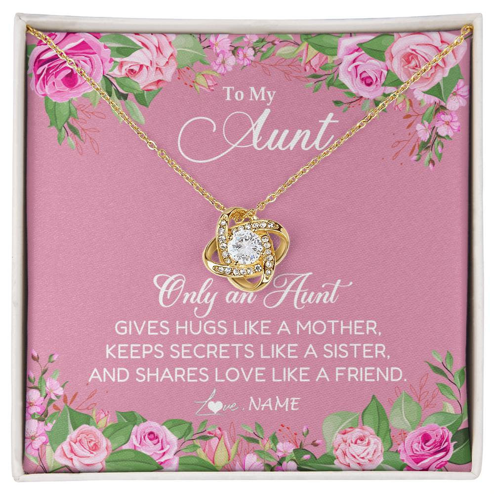 Love Knot Necklace 18K Yellow Gold Finish | Personalized My My Aunt Necklace From Niece Only An Aunt Gives Hugs Like A Mother Aunt Pendant Jewelry Birthday Mothers Day Christmas Customized Message Card | teecentury