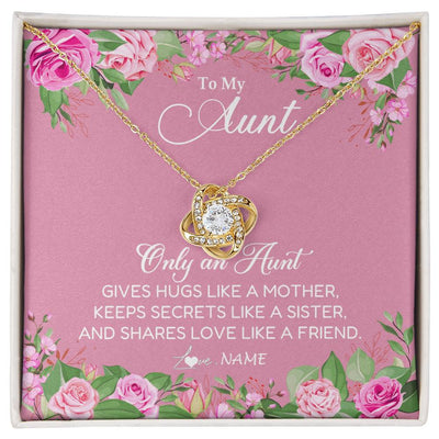 Love Knot Necklace 18K Yellow Gold Finish | Personalized My My Aunt Necklace From Niece Only An Aunt Gives Hugs Like A Mother Aunt Pendant Jewelry Birthday Mothers Day Christmas Customized Message Card | teecentury