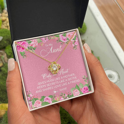 Love Knot Necklace 18K Yellow Gold Finish | Personalized My My Aunt Necklace From Niece Only An Aunt Gives Hugs Like A Mother Aunt Pendant Jewelry Birthday Mothers Day Christmas Customized Message Card | teecentury