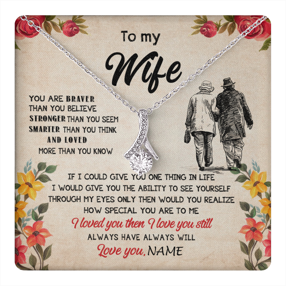 Alluring Beauty Necklace 14K White Gold Finish | 1 | Personalized My Wife Necklace From Husband Grow Old Together Wife Wedding Anniversary Day Birthday Gifts Christmas Jewelry For Her Gift Box Message Card | teecentury