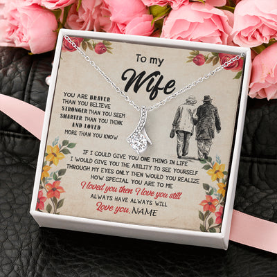 Alluring Beauty Necklace 14K White Gold Finish | 2 | Personalized My Wife Necklace From Husband Grow Old Together Wife Wedding Anniversary Day Birthday Gifts Christmas Jewelry For Her Gift Box Message Card | teecentury