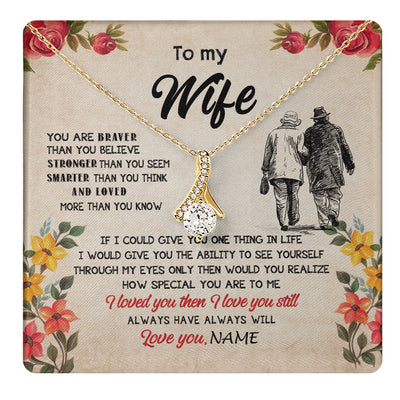 Alluring Beauty Necklace 18K Yellow Gold Finish | 1 | Personalized My Wife Necklace From Husband Grow Old Together Wife Wedding Anniversary Day Birthday Gifts Christmas Jewelry For Her Gift Box Message Card | teecentury