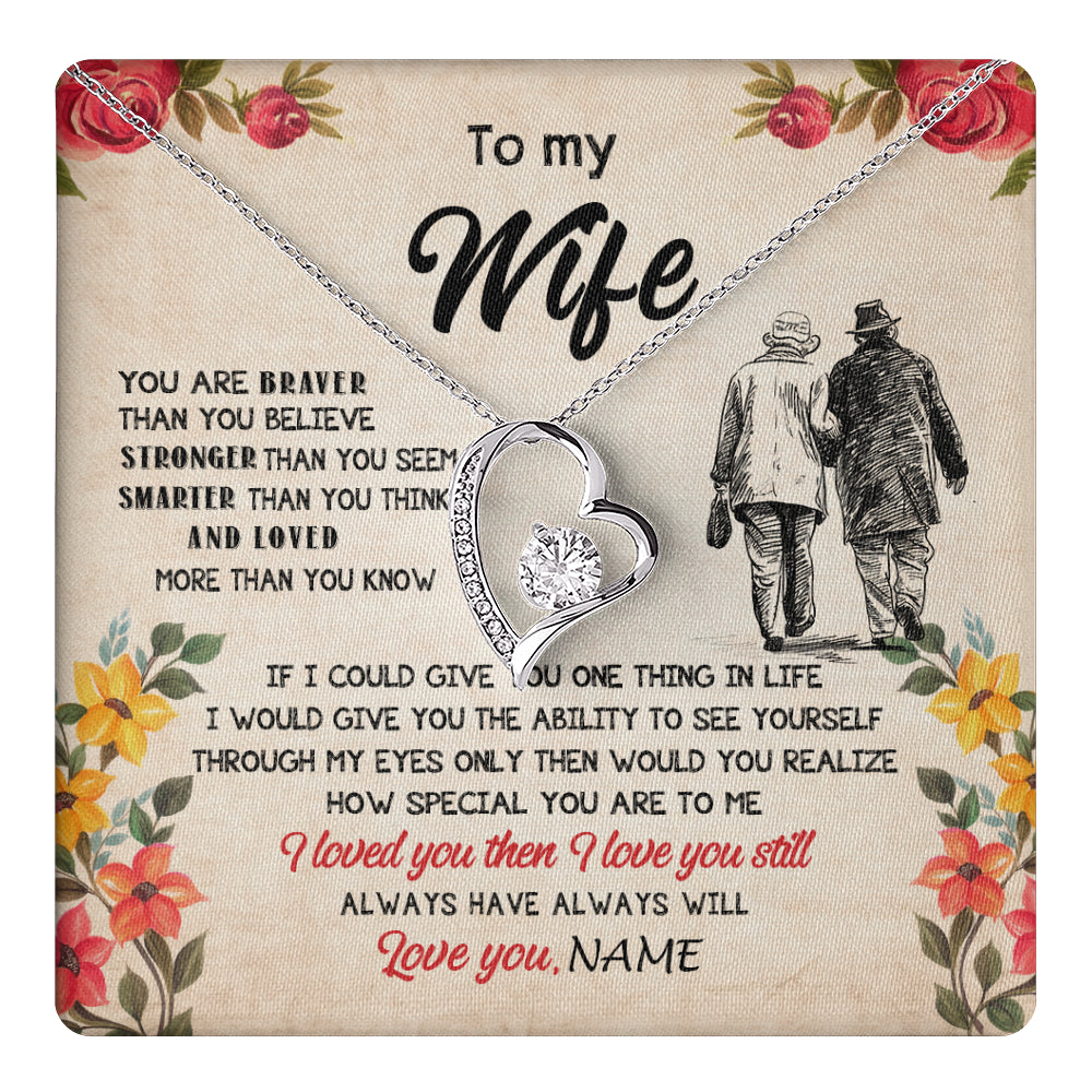 Forever Love Necklace 14K White Gold Finish | 1 | Personalized My Wife Necklace From Husband Grow Old Together Wife Wedding Anniversary Day Birthday Gifts Christmas Jewelry For Her Gift Box Message Card | teecentury