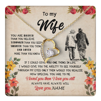 Forever Love Necklace 18K Yellow Gold Finish | 1 | Personalized My Wife Necklace From Husband Grow Old Together Wife Wedding Anniversary Day Birthday Gifts Christmas Jewelry For Her Gift Box Message Card | teecentury