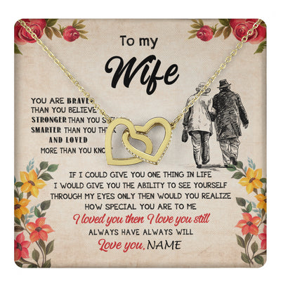 Interlocking Hearts Necklace 18K Yellow Gold Finish | 1 | Personalized My Wife Necklace From Husband Grow Old Together Wife Wedding Anniversary Day Birthday Gifts Christmas Jewelry For Her Gift Box Message Card | teecentury