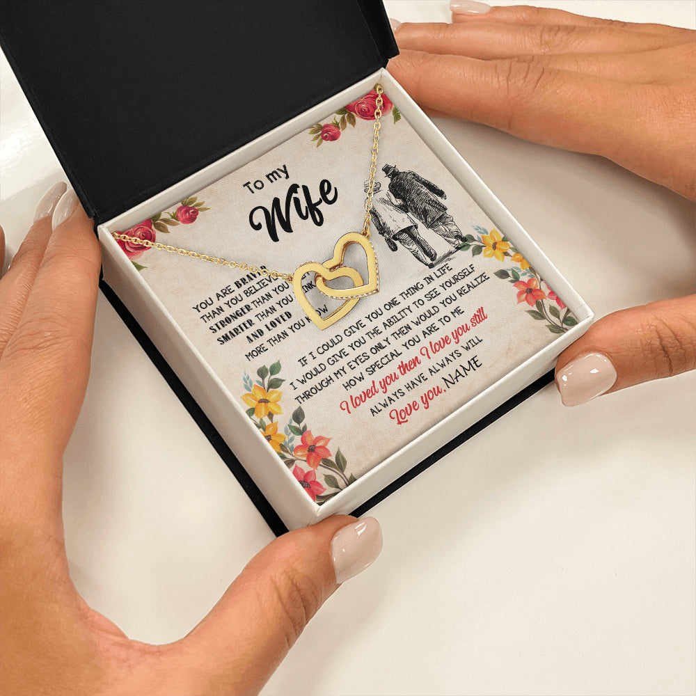 Interlocking Hearts Necklace 18K Yellow Gold Finish | 2 | Personalized My Wife Necklace From Husband Grow Old Together Wife Wedding Anniversary Day Birthday Gifts Christmas Jewelry For Her Gift Box Message Card | teecentury