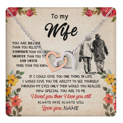 Interlocking Hearts Necklace Stainless Steel & Rose Gold Finish | 1 | Personalized My Wife Necklace From Husband Grow Old Together Wife Wedding Anniversary Day Birthday Gifts Christmas Jewelry For Her Gift Box Message Card | teecentury