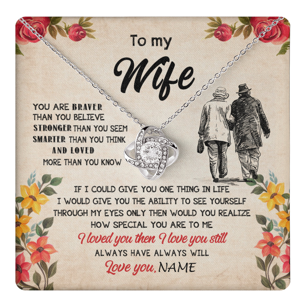 Love Knot Necklace 14K White Gold Finish | 1 | Personalized My Wife Necklace From Husband Grow Old Together Wife Wedding Anniversary Day Birthday Gifts Christmas Jewelry For Her Gift Box Message Card | teecentury