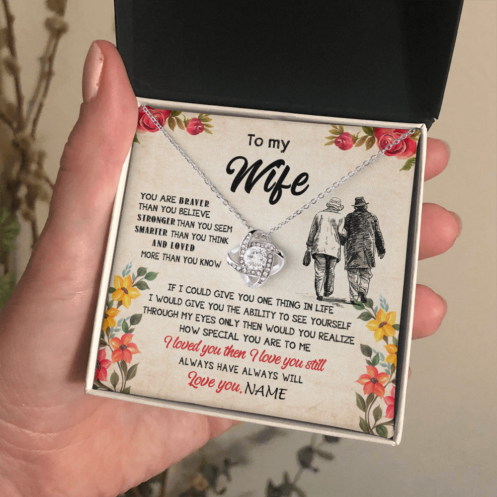 Love Knot Necklace 14K White Gold Finish | 2 | Personalized My Wife Necklace From Husband Grow Old Together Wife Wedding Anniversary Day Birthday Gifts Christmas Jewelry For Her Gift Box Message Card | teecentury