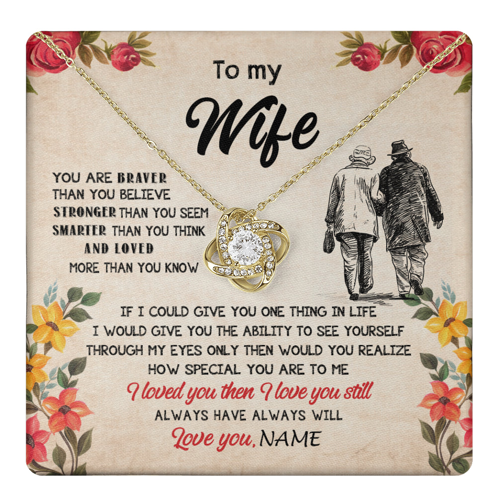 Love Knot Necklace 18K Yellow Gold Finish | 1 | Personalized My Wife Necklace From Husband Grow Old Together Wife Wedding Anniversary Day Birthday Gifts Christmas Jewelry For Her Gift Box Message Card | teecentury