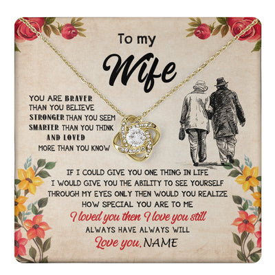 Love Knot Necklace 18K Yellow Gold Finish | 1 | Personalized My Wife Necklace From Husband Grow Old Together Wife Wedding Anniversary Day Birthday Gifts Christmas Jewelry For Her Gift Box Message Card | teecentury