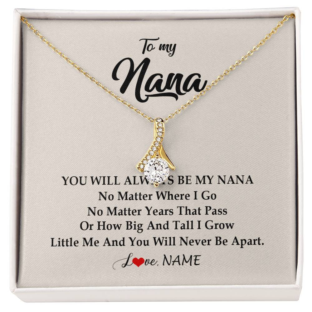 Alluring Beauty Necklace 18K Yellow Gold Finish | Personalized Nana Necklace From Grandkids Granddaughter Grandson You Will Always Be My Nana Birthday Mothers Day Christmas Customized Gift Box Message Card | teecentury