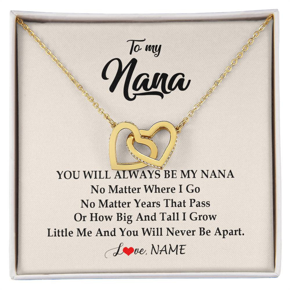 Interlocking Hearts Necklace 18K Yellow Gold Finish | Personalized Nana Necklace From Grandkids Granddaughter Grandson You Will Always Be My Nana Birthday Mothers Day Christmas Customized Gift Box Message Card | teecentury