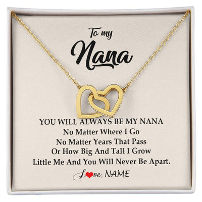 Interlocking Hearts Necklace 18K Yellow Gold Finish | Personalized Nana Necklace From Grandkids Granddaughter Grandson You Will Always Be My Nana Birthday Mothers Day Christmas Customized Gift Box Message Card | teecentury