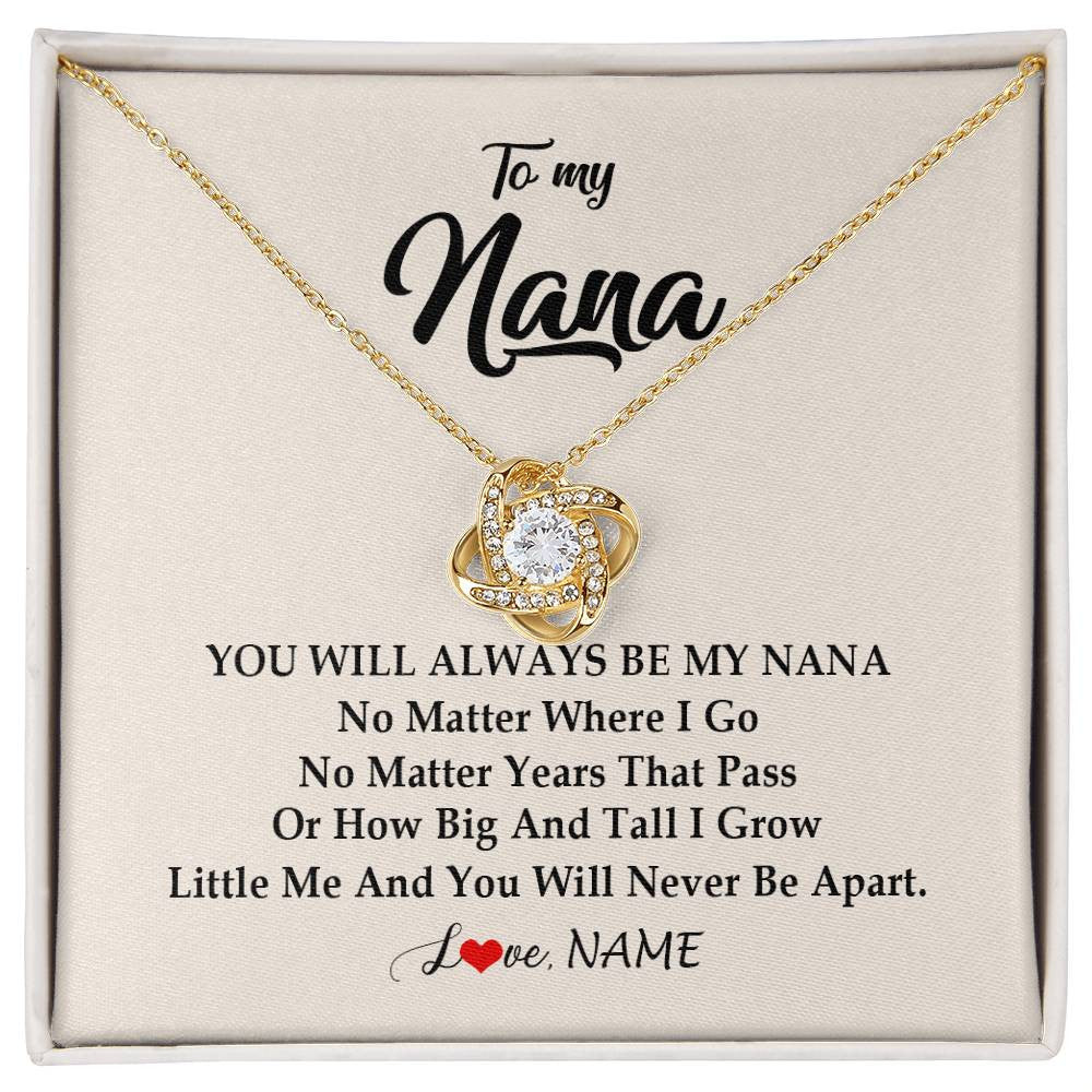 Love Knot Necklace 18K Yellow Gold Finish | Personalized Nana Necklace From Grandkids Granddaughter Grandson You Will Always Be My Nana Birthday Mothers Day Christmas Customized Gift Box Message Card | teecentury