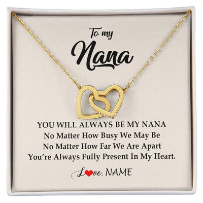 Interlocking Hearts Necklace 18K Yellow Gold Finish | Personalized Nana Necklace From Grandkids Granddaughter Grandson You're Always In My Heart Nana Birthday Mothers Day Christmas Customized Gift Box Message Card | teecentury