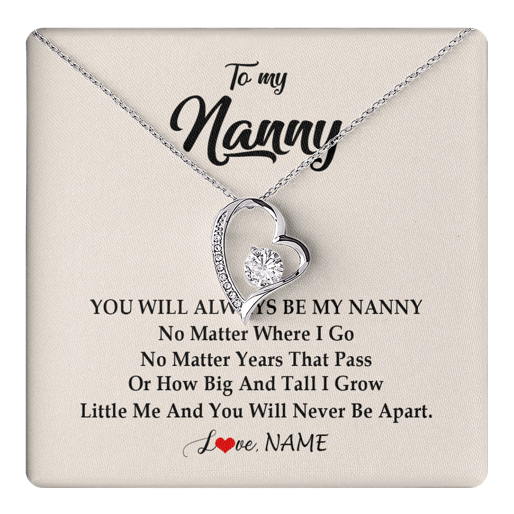 Forever Love Necklace 14K White Gold Finish | 1 | Personalized Nanny Necklace You Will Always Be My Nanny Birthday Mothers Day Christmas Customized Gift Box Message Card | teecentury