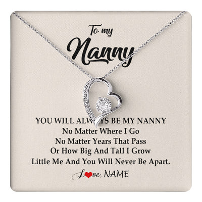 Forever Love Necklace 14K White Gold Finish | 1 | Personalized Nanny Necklace You Will Always Be My Nanny Birthday Mothers Day Christmas Customized Gift Box Message Card | teecentury