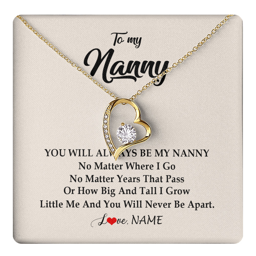 Forever Love Necklace 18K Yellow Gold Finish | 1 | Personalized Nanny Necklace You Will Always Be My Nanny Birthday Mothers Day Christmas Customized Gift Box Message Card | teecentury