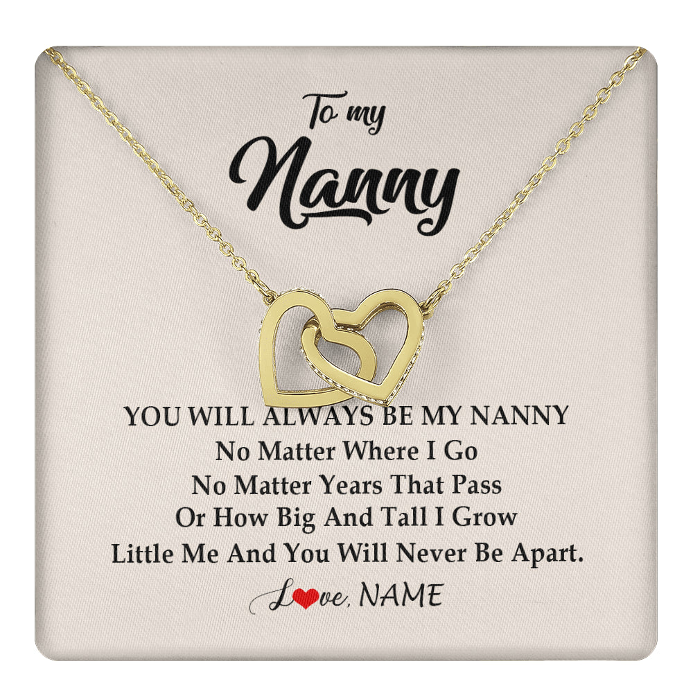 Interlocking Hearts Necklace 18K Yellow Gold Finish | 1 | Personalized Nanny Necklace You Will Always Be My Nanny Birthday Mothers Day Christmas Customized Gift Box Message Card | teecentury