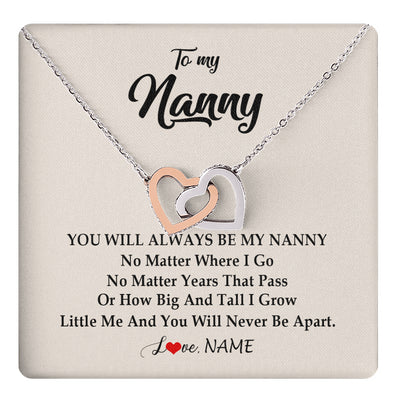 Interlocking Hearts Necklace Stainless Steel & Rose Gold Finish | 1 | Personalized Nanny Necklace You Will Always Be My Nanny Birthday Mothers Day Christmas Customized Gift Box Message Card | teecentury
