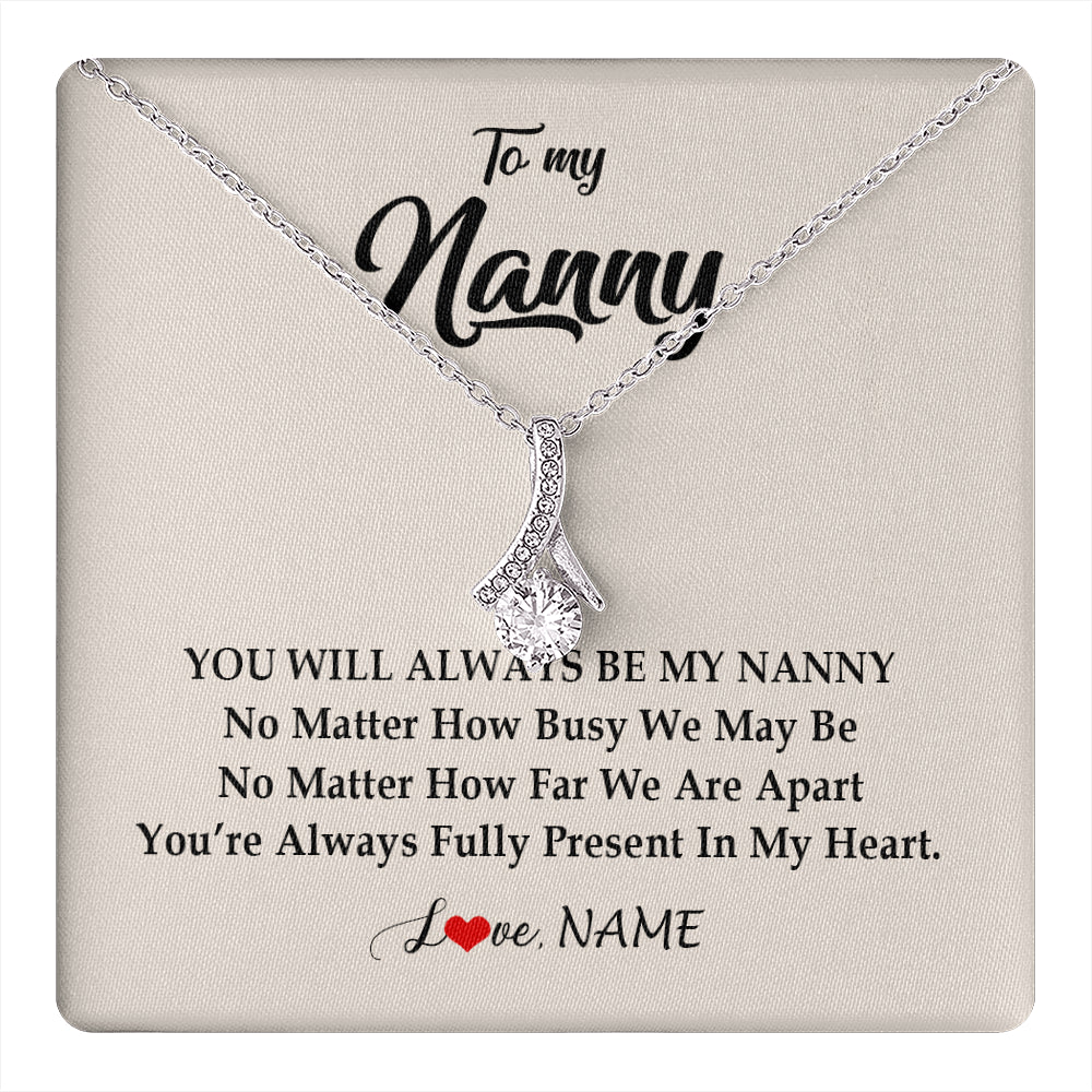 Alluring Beauty Necklace 14K White Gold Finish | 1 | Personalized Nanny Necklace You're Always In My Heart Nanny Birthday Mothers Day Christmas Jewelry Pendant Customized Gift Box Message Card | teecentury