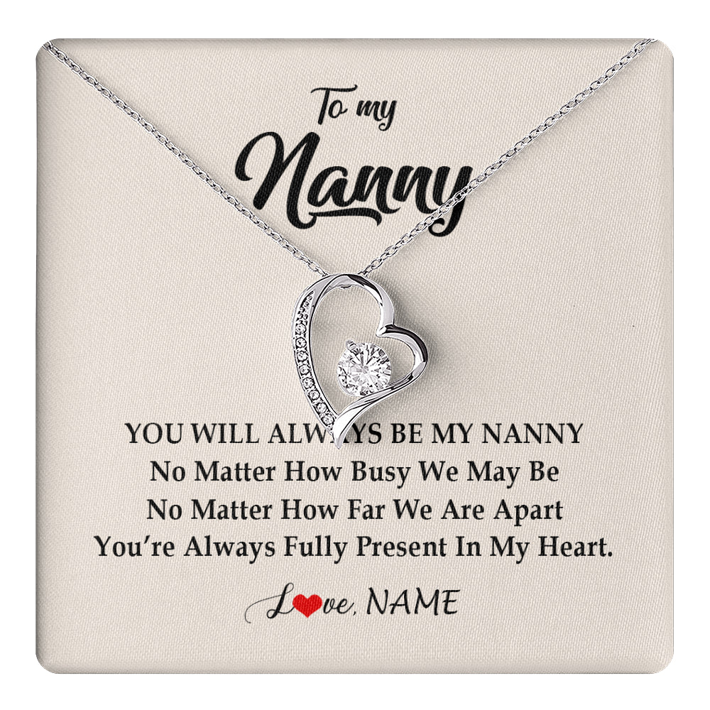 Forever Love Necklace 14K White Gold Finish | 1 | Personalized Nanny Necklace You're Always In My Heart Nanny Birthday Mothers Day Christmas Jewelry Pendant Customized Gift Box Message Card | teecentury