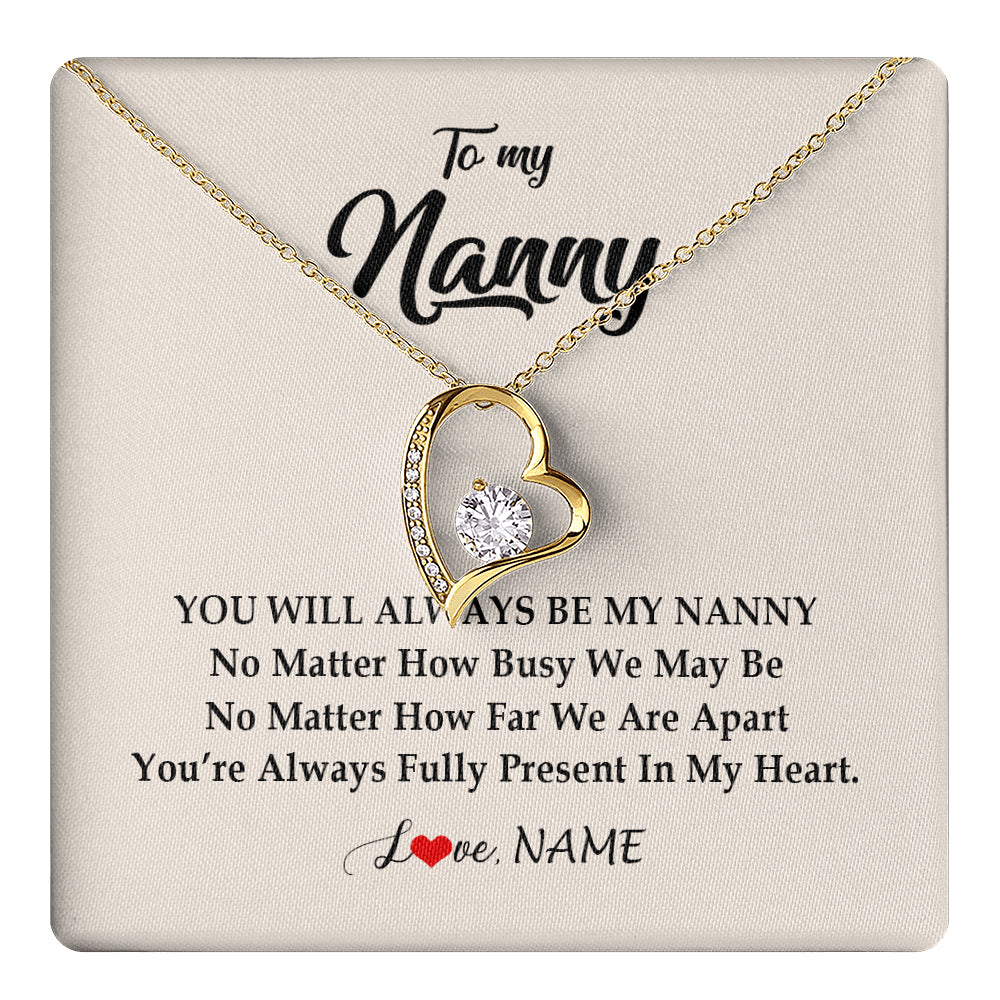 Forever Love Necklace 18K Yellow Gold Finish | 1 | Personalized Nanny Necklace You're Always In My Heart Nanny Birthday Mothers Day Christmas Jewelry Pendant Customized Gift Box Message Card | teecentury
