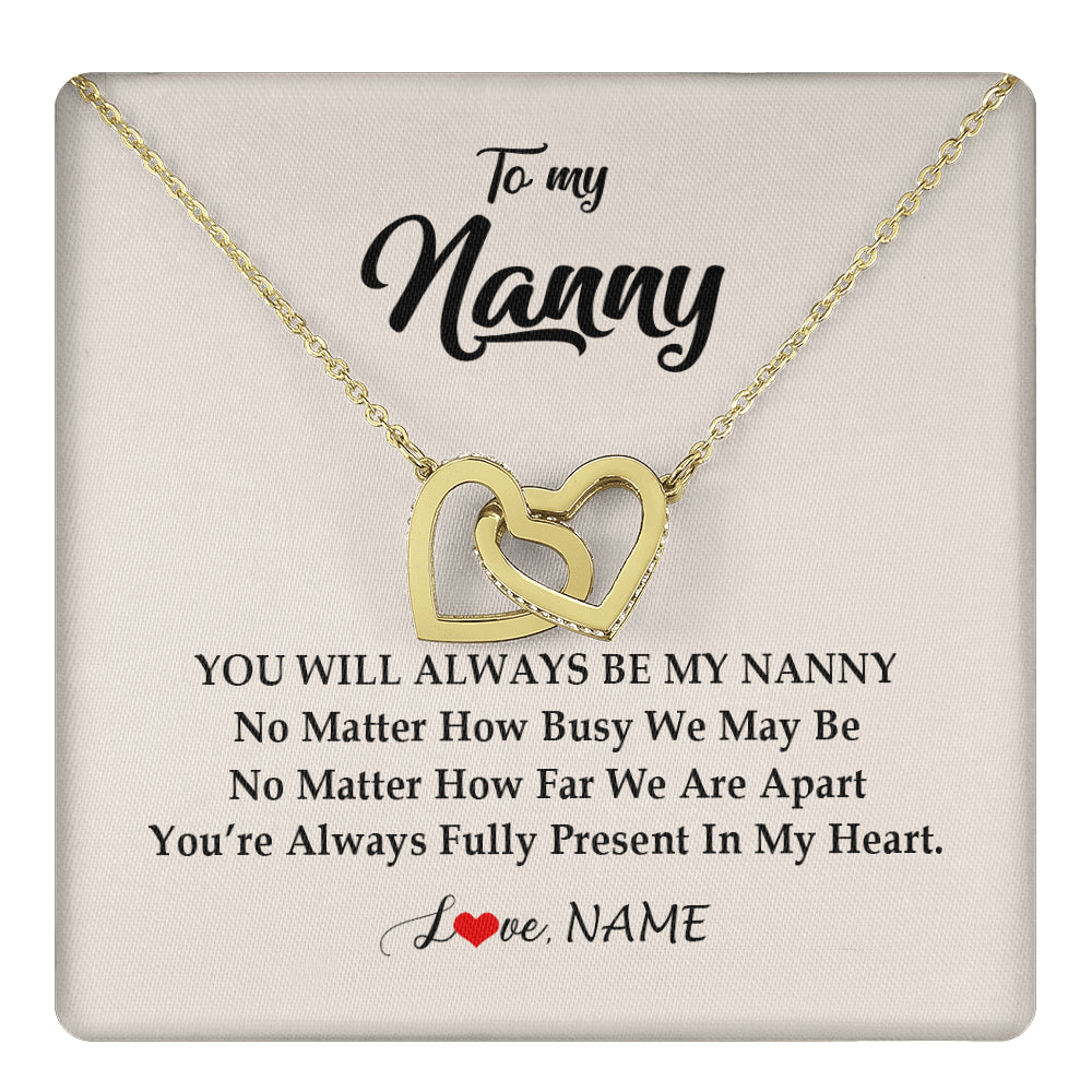 Interlocking Hearts Necklace 18K Yellow Gold Finish | 1 | Personalized Nanny Necklace You're Always In My Heart Nanny Birthday Mothers Day Christmas Jewelry Pendant Customized Gift Box Message Card | teecentury