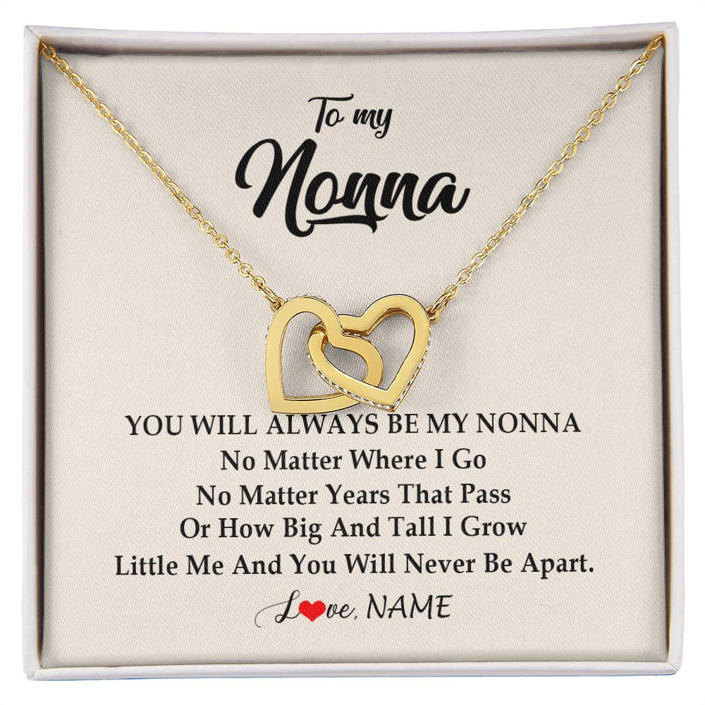 Interlocking Hearts Necklace 18K Yellow Gold Finish | Personalized Nonna Necklace From Grandkids Granddaughter Grandson You Will Always Be My Nonna Birthday Mothers Day Christmas Customized Gift Box Message Card | teecentury