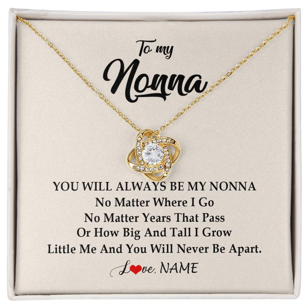 Love Knot Necklace 18K Yellow Gold Finish | Personalized Nonna Necklace From Grandkids Granddaughter Grandson You Will Always Be My Nonna Birthday Mothers Day Christmas Customized Gift Box Message Card | teecentury