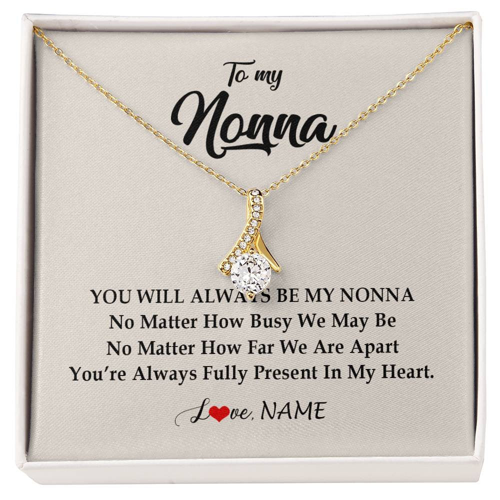 Alluring Beauty Necklace 18K Yellow Gold Finish | Personalized Nonna Necklace From Grandkids Granddaughter Grandson You're Always In My Heart Nonna Birthday Mothers Day Jewelry Customized Gift Box Message Card | teecentury