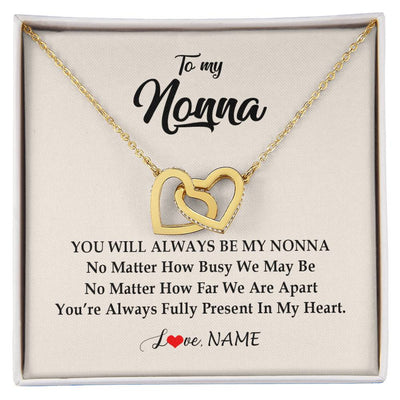 Interlocking Hearts Necklace 18K Yellow Gold Finish | Personalized Nonna Necklace From Grandkids Granddaughter Grandson You're Always In My Heart Nonna Birthday Mothers Day Jewelry Customized Gift Box Message Card | teecentury