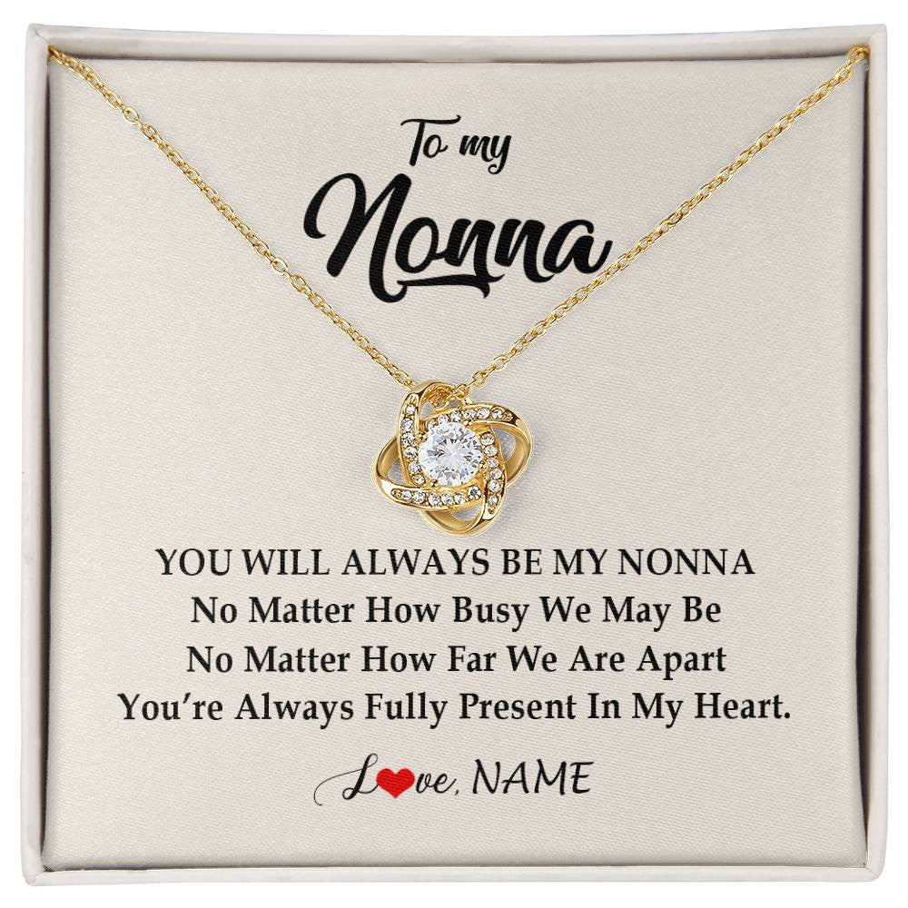 Love Knot Necklace 18K Yellow Gold Finish | Personalized Nonna Necklace From Grandkids Granddaughter Grandson You're Always In My Heart Nonna Birthday Mothers Day Jewelry Customized Gift Box Message Card | teecentury