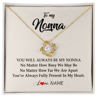 Love Knot Necklace 18K Yellow Gold Finish | Personalized Nonna Necklace From Grandkids Granddaughter Grandson You're Always In My Heart Nonna Birthday Mothers Day Jewelry Customized Gift Box Message Card | teecentury